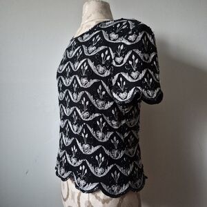 Papel Boutique Black and Silver Embroidered Women's Silk Top XL